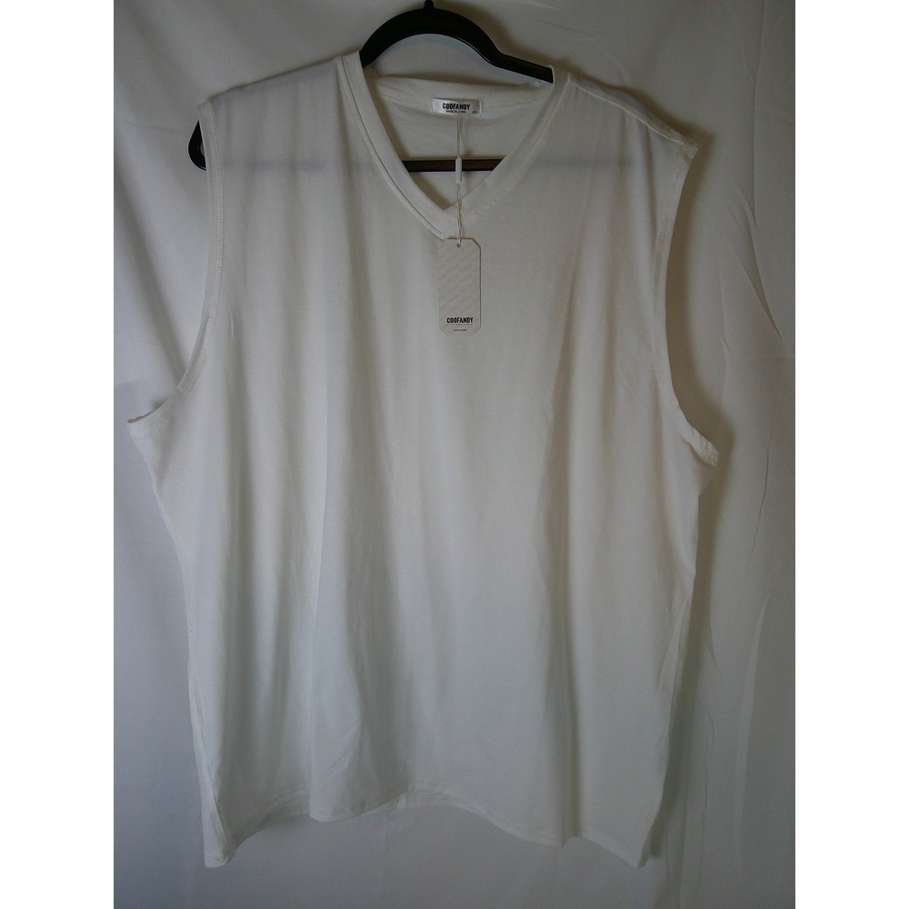 Coofandy Mens XXL White V-Neck Sleeveless Muscle Tee Gym Workout Tank Top NWT